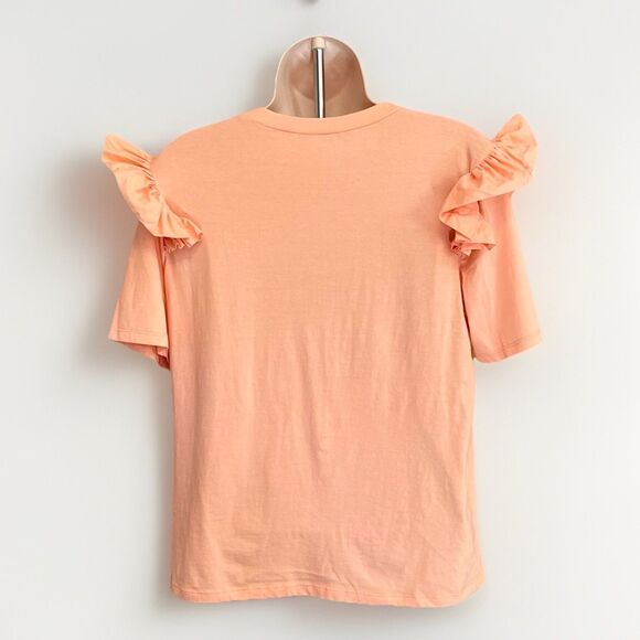 Zara Ruffle Short Sleeve Graphic Logo T Shirt Pastel Womens S Orange Peach Girly - Picture 2 of 7